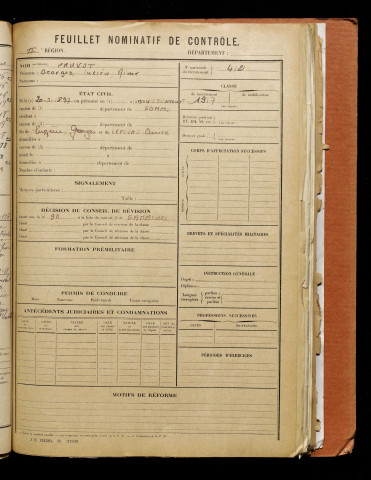 Pruvot, Georges Lucien Aimé, né le 20 mai 1897 à Bouttencourt (Somme), classe 1917, matricule n° 412, Bureau de recrutement d'Abbeville