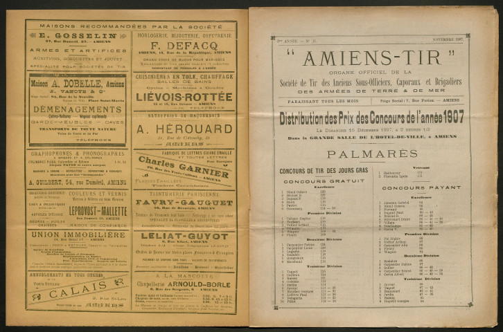 Amiens-tir, organe officiel de l'amicale des anciens sous-officiers, caporaux et soldats d'Amiens, numéro 11 (novembre 1907)