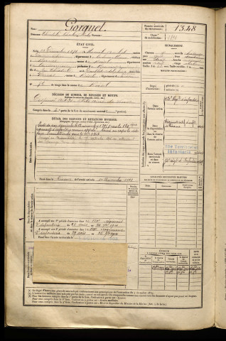 Gorguet, Théodule Charles Nicolas, né le 22 décembre 1874 à Mesnil-Amelot (Le) (Seine-et-Marne), classe 1894, matricule n° 1348, Bureau de recrutement de Péronne