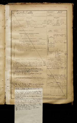 Tortebatte, Ernest Edmond, né le 22 novembre 1877 à Laon (Aisne), classe 1897, matricule n° 355, Bureau de recrutement de Péronne
