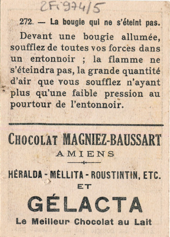 Chocolat Magniez-Baussart, Amiens. Image 372 : la bougie qui ne s'éteint pas