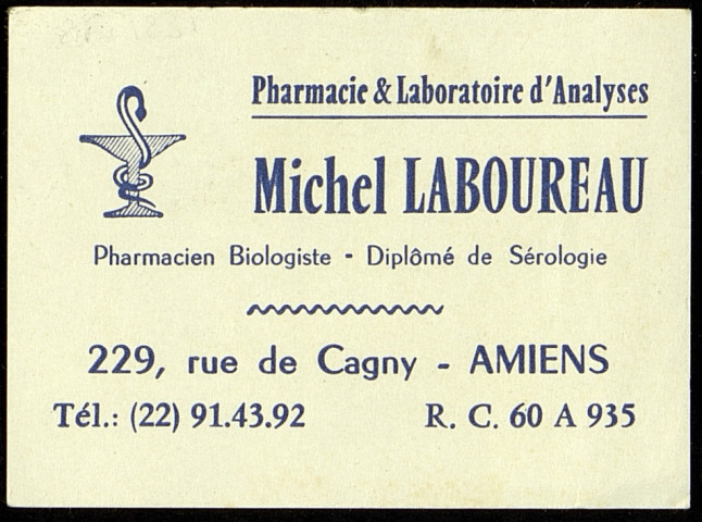 Image publicitaire pour les pharmacie et laboratoire d'analyses Michel Laboureau à Amiens : "Type Noir du Togo"