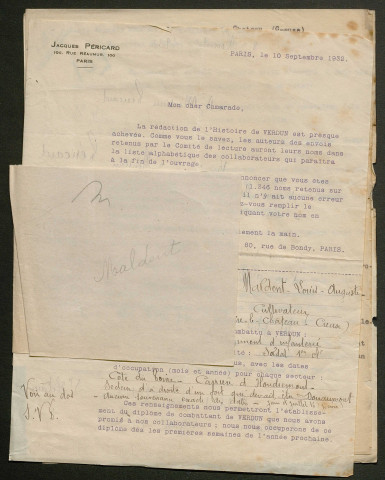 Témoignage de Maldent, Louis Auguste et correspondance avec Jacques Péricard