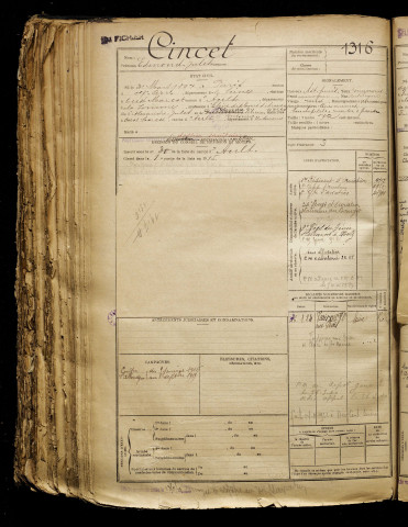 Cincet, Edmond Jules, né le 31 mars 1897 à Paris 17e Arrondissement (Paris), classe 1917, matricule n° 1316, Bureau de recrutement d'Abbeville