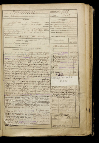 Mallart, Jules François, né le 02 avril 1888 à Puisieux (Pas-de-Calais), classe 1908, matricule n° 933, Bureau de recrutement d'Amiens