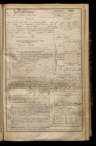 Dufrenne, Pierre Antoine Adonis, né le 14 novembre 1872 à Esmery-Hallon (Somme), classe 1892, matricule n° 1133, Bureau de recrutement de Péronne