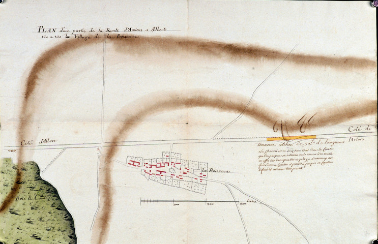 Plan d'une partie de la route d'Amiens à Albert vis à vis le village de la Boissiere