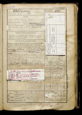 Abriany, Georges Michel, né le 09 novembre 1899 à Amiens (Somme), classe 1919, matricule n° 819, Bureau de recrutement d'Amiens