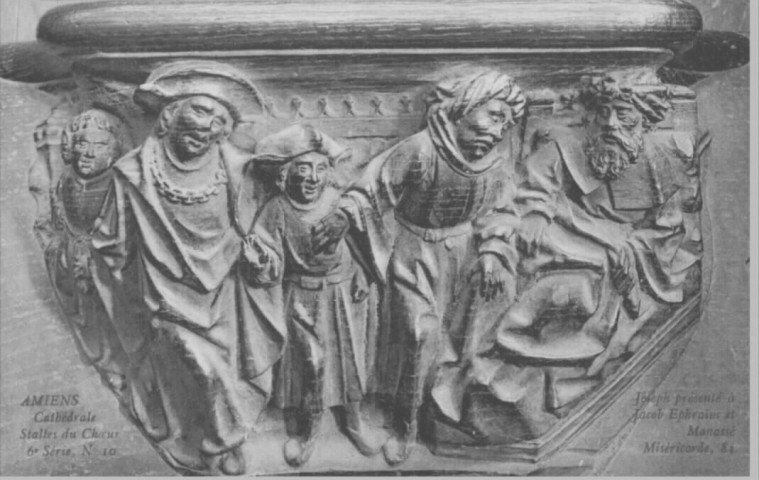 Cathédrale - Stalles du Choeur - 6è série, n° 10 - Joseph présenté à Jacob Ephraïm et Manassé - Miséricorde, 83