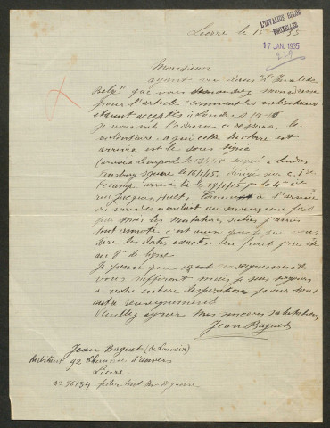 Témoignage de Bacquet, Jean et correspondance avec Jacques Péricard