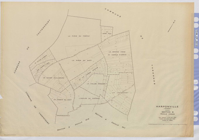 Plan du cadastre rénové - Harponville : section B