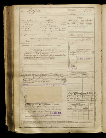 Ratier, Emile, né le 01 février 1882 à Belleuse (Somme), classe 1902, matricule n° 950, Bureau de recrutement d'Amiens