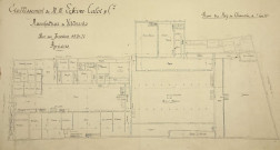 Plan du rez de chaussée des Etablissements de MM. Lefèvre Calot et Cie, manufacture de vêtements, n° 68-70-72 rue des Jacobins à Amiens