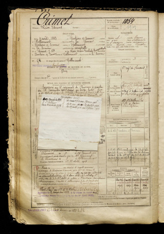 Crimet, Léon Edouard, né le 04 août 1883 à Fontaine-sur-Somme (Somme), classe 1903, matricule n° 1054, Bureau de recrutement d'Abbeville