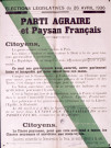 Elections législatives du 26 avril 1936. Parti Agraire et Paysan Français