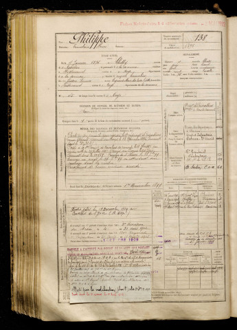 Philippe, Timoléon Henri, né le 04 janvier 1875 à Chilly (Somme), classe 1895, matricule n° 138, Bureau de recrutement de Péronne
