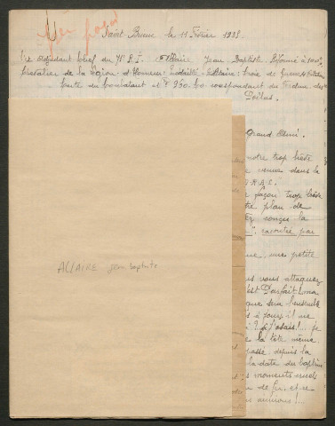 Témoignage de Allaire, Jean-Baptiste et correspondance avec Jacques Péricard