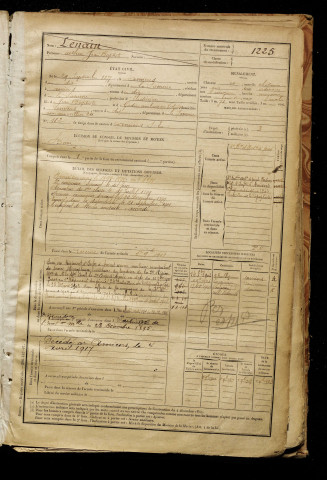 Lenain, Arthur Jean Baptiste, né le 29 septembre 1877 à Amiens (Somme), classe 1897, matricule n° 1225, Bureau de recrutement d'Amiens