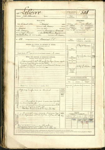 Lelièvre, Jules Alexandre, né le 16 avril 1860 à Amiens (Somme, France), classe 1880, matricule n° 508, Bureau de recrutement d'Amiens