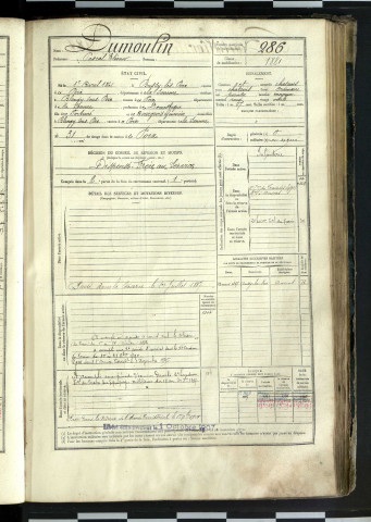 Lefèvre, Olivier Marcel, né le 29 décembre 1861 à Saint-Romain, hameau de a commune de Lahaye-Saint-Romain (Somme, France), classe 1881, matricule n° 284, Bureau de recrutement d'Amiens