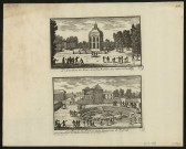 1ère vue : Le pavillon de Manse où est la machine des eaux à Chantilly. 2ème vue : Le bassin de Narcisse et la ménagerie de Vigneul