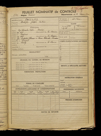 Paulus, Rodolphe Joseph Antoine, né le 29 décembre 1897 à Amiens (Somme), classe 1917, matricule n° 45, Bureau de recrutement d'Amiens