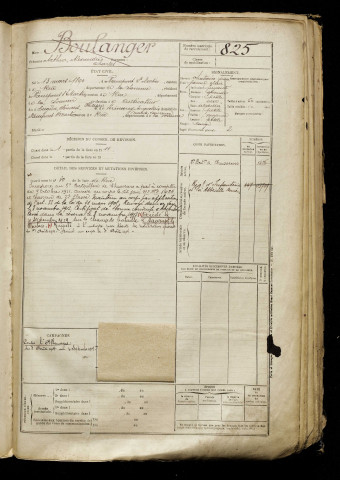 Boulanger, Arthur Alexandre Charles, né le 13 mars 1890 à Nampont (Pas-de-Calais), classe 1910, matricule n° 825, Bureau de recrutement d'Abbeville
