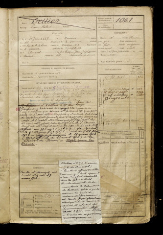 Sellier, Léon Robert, né le 11 juin 1887 à Amiens (Somme), classe 1907, matricule n° 1061, Bureau de recrutement d'Amiens