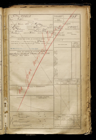 Lenain, Eugène, né le 28 février 1899 à Cartigny (Somme), classe 1919, matricule n° 935, Bureau de recrutement de Péronne