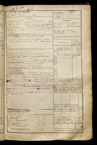 Leraille, André Maurice, né le 09 août 1896 à Briquemesnil-Floxicourt (Somme), classe 1916, matricule n° 151, Bureau de recrutement de Péronne