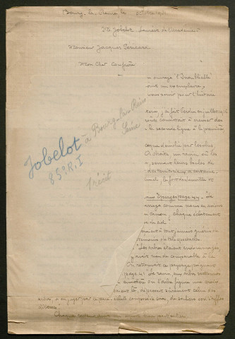 Témoignage de Jobelot, M. et correspondance avec Jacques Péricard