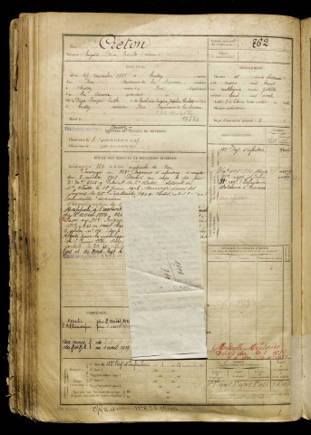 Creton, Eugène Pierre Emile, né le 27 novembre 1886 à Crotoy (Le) (Somme), classe 1906, matricule n° 762, Bureau de recrutement d'Abbeville