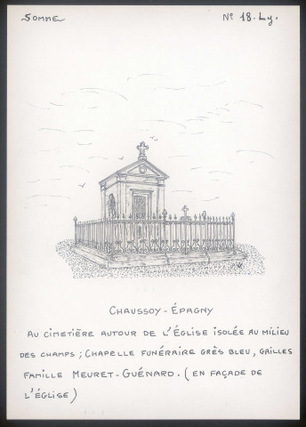 Chaussoy-Epagny : chapelle funéraire en grès bleu au cimetière autour de l'église - (Reproduction interdite sans autorisation - © Claude Piette)