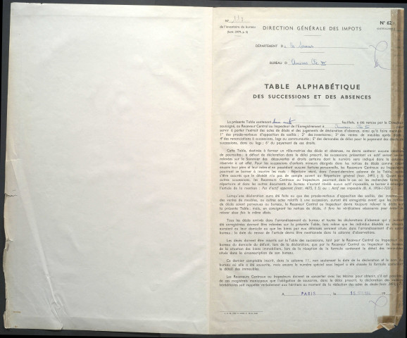 Table des successions et absences du bureau d'Amiens banlieue