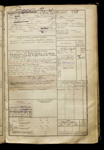Baudhuin, Emile, né le 20 août 1895 à Roye (Somme), classe 1916, matricule n° 235, Bureau de recrutement de Péronne