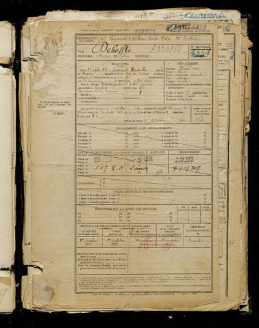 Deboffle, Servais Jean, né le 22 octobre 1889 à Caumont (Pas-de-Calais), classe 1909, matricule n° 1351, Bureau de recrutement d'Amiens