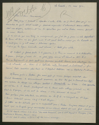 Témoignage de Doreau, (Général) et correspondance avec Jacques Péricard