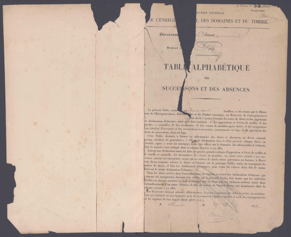 Table des successions et absences du bureau de Poix-de-Picardie