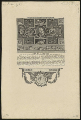 Les illustres Français, Jean de La Fontaine de l'Académie Française en 1695, né à château Thierry en Champagne le 8 juillet 1621, mort à Paris le 13 mars 1695