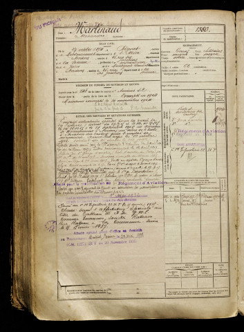 Martinaud, Alexandre, né le 27 octobre 1894 à Bézenet (Allier), classe 1914, matricule n° 1380, Bureau de recrutement d'Amiens