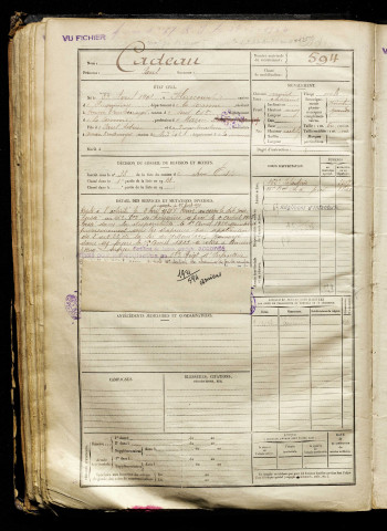 Cadeau, Paul, né le 23 avril 1901 à Flixecourt (Somme), classe 1921, matricule n° 594, Bureau de recrutement d'Amiens