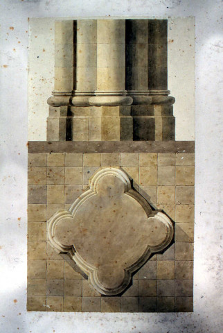Cathédrale. Détail des bases de pilier du grand portail : planche aquarellée, dessinée par l'architecte départemental Daullé