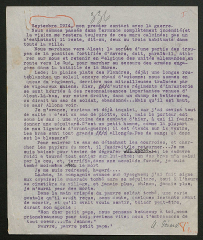 Témoignage de Gérard, A. (Sergent brancardier) et correspondance avec Jacques Péricard