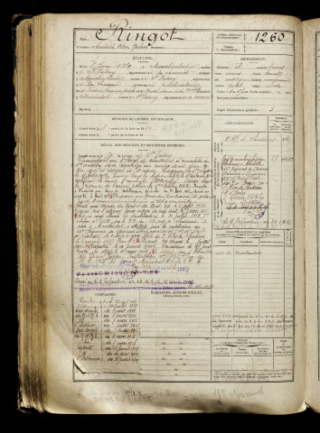 Ringot, Amédée Oscar Gabriel, né le 08 juin 1889 à Mons-Boubert (Somme), classe 1909, matricule n° 1260, Bureau de recrutement d'Abbeville