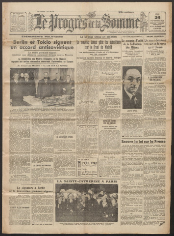 Le Progrès de la Somme, numéro 20896, 26 novembre 1936