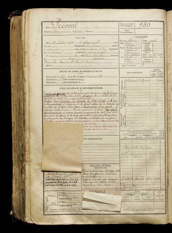 Prévost, Pierre Lucien Maurice, né le 31 juillet 1895 à Moyenneville (Somme), classe 1915, matricule n° 950, Bureau de recrutement d'Amiens