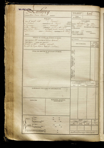 Leclercq, Clovis François Alexandre, né le 01 avril 1896 à Démuin (Somme), classe 1916, matricule n° 106, Bureau de recrutement de Péronne