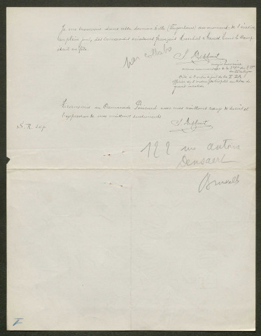 Témoignage de Debbaut, J. (Major) et correspondance avec Jacques Péricard