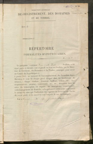 Répertoire des formalités hypothécaires, du 25/06/1900 au 26/10/1900, registre n° 334 (Péronne)