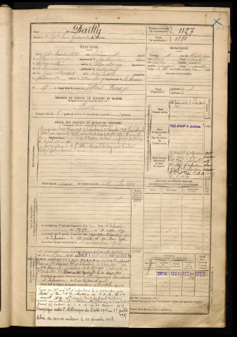 Dailly, Jean Baptiste Lucien Gustave Fernand, né le 24 août 1870 à Cardonnette (Somme), classe 1890, matricule n° 1127, Bureau de recrutement d'Amiens